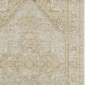 7' X 10' Gold and Ivory Floral Non Skid Area Rug