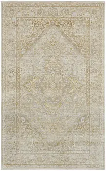 9' X 12' Ivory And Gold Floral Area Rug