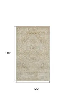 10' X 13' Ivory And Gold Floral Stain Resistant Area Rug