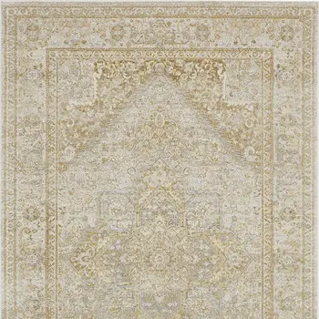 10' X 13' Ivory And Gold Floral Stain Resistant Area Rug