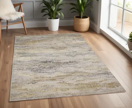 4' X 6' Gray and Ivory Abstract Non Skid Area Rug