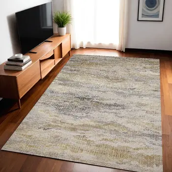 5' X 8' Gold Gray And Ivory Abstract Stain Resistant Area Rug