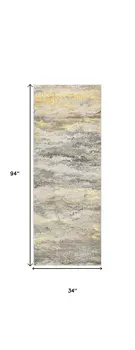 8' Gray and Ivory Abstract Power Loom Runner Rug