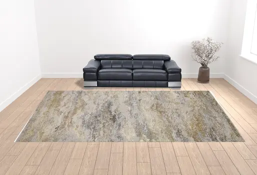12' X 18' Gold Gray And Ivory Abstract Area Rug