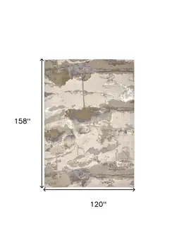 10' X 13' Gray Ivory And Gold Abstract Stain Resistant Area Rug