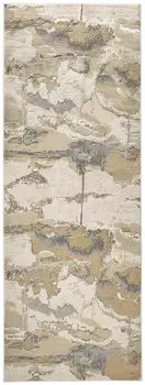 8' Gold and Ivory Abstract Power Loom Runner Rug