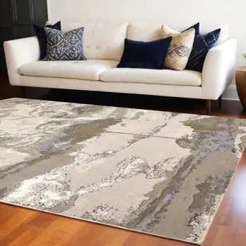 13' X 20' Gray and Ivory Abstract Area Rug