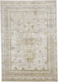 4' X 6' Gold and Ivory Floral Non Skid Area Rug