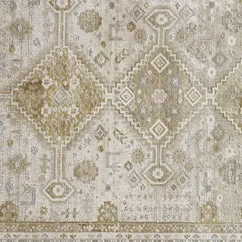 5' X 8' Gold And Ivory Floral Stain Resistant Area Rug