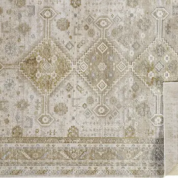 10' X 13' Gold And Ivory Floral Stain Resistant Area Rug