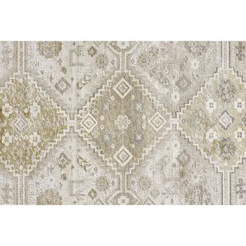 8' Gold and Ivory Floral Runner Rug