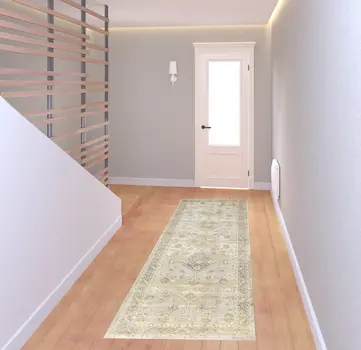 8' Gold and Ivory Floral Runner Rug