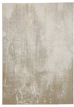 5' X 8' Ivory Gray And Gold Abstract Stain Resistant Area Rug