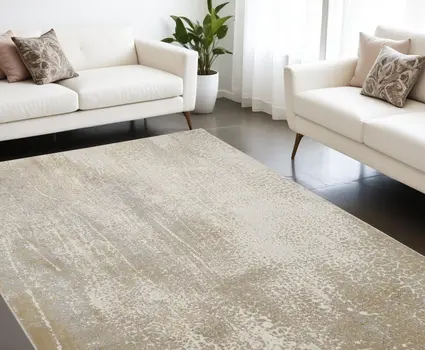 10' X 13' Ivory Gray And Gold Abstract Stain Resistant Area Rug
