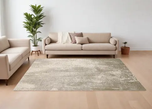 12' X 15' Ivory Gray And Gold Abstract Area Rug