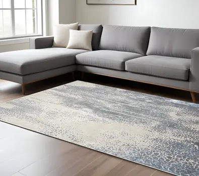 7' X 10' Gray Blue and Ivory Abstract Non Skid Area Rug