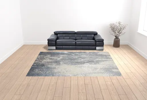 10' X 13' Gray Blue And Ivory Abstract Stain Resistant Area Rug