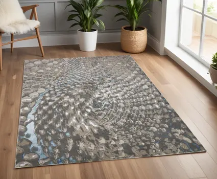 4' X 6' Gray Geometric Non Skid Area Rug