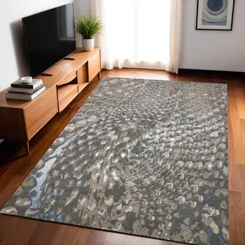 5' X 8' Blue Silver And Gray Geometric Stain Resistant Area Rug