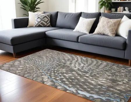 7' X 10' Blue Silver And Gray Geometric Stain Resistant Area Rug
