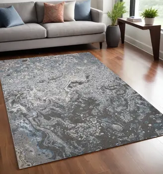 5' X 8' Blue and Gray Abstract Power Loom Area Rug