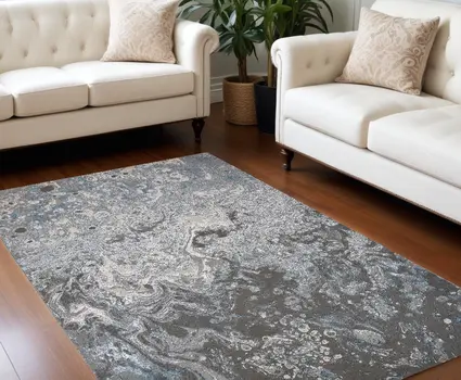 10' X 13' Blue and Gray Abstract Power Loom Area Rug