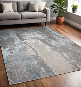 5' X 8' Gray and Ivory Abstract Non Skid Area Rug