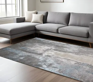 7' X 10' Gray and Ivory Abstract Non Skid Area Rug