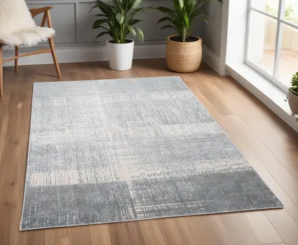 4' X 6' Gray and White Abstract Non Skid Area Rug