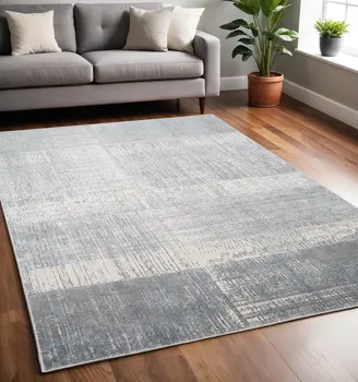 5' X 8' Gray and White Abstract Non Skid Area Rug