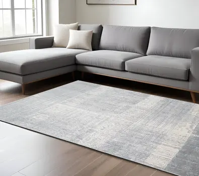 8' X 10' Gray and White Abstract Non Skid Area Rug