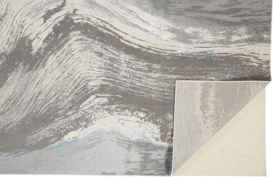 8' X 10' Gray Ivory and Blue Abstract Non Skid Area Rug