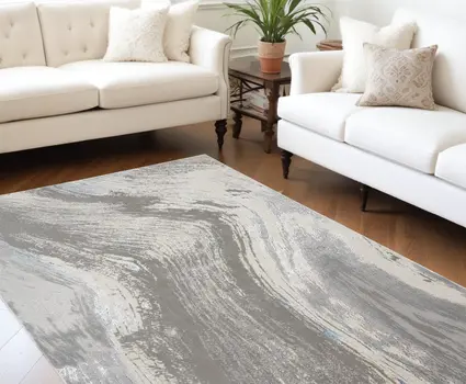 8' X 11' Blue and Gray Abstract Power Loom Area Rug