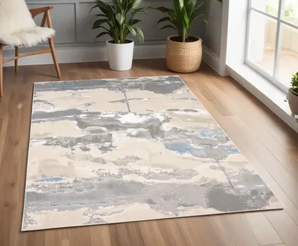 4' X 6' Gray and Ivory Abstract Non Skid Area Rug