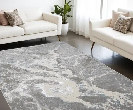 10' X 13' Gray and Ivory Abstract Power Loom Area Rug