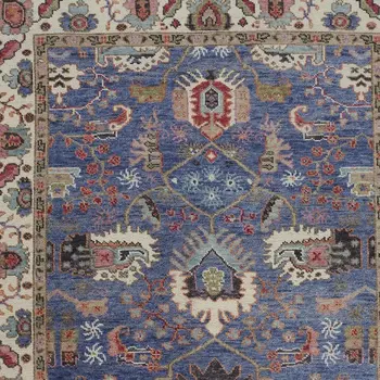 10' X 13' Blue And Red Wool Floral Hand Knotted Stain Resistant Area Rug