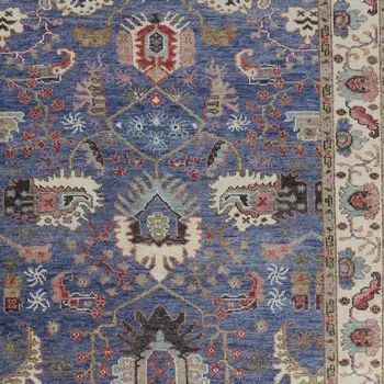 12' X 15' Blue And Red Wool Floral Hand Knotted Stain Resistant Area Rug