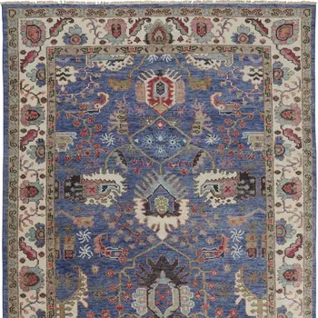 12' X 15' Blue And Red Wool Floral Hand Knotted Stain Resistant Area Rug