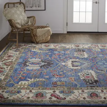2' X 3' Blue and Beige Wool Floral Hand Knotted Area Rug
