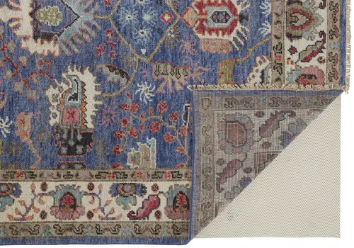 2' X 3' Blue and Beige Wool Floral Hand Knotted Area Rug