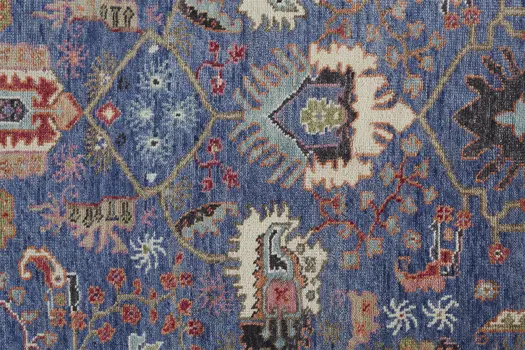 2' X 3' Blue and Beige Wool Floral Hand Knotted Area Rug