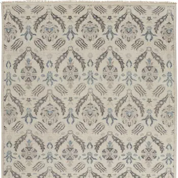 5' X 8' Gray and Ivory Wool Floral Hand Knotted Area Rug