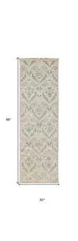 8' Gray and Ivory Wool Floral Hand Knotted Runner Rug With Fringe
