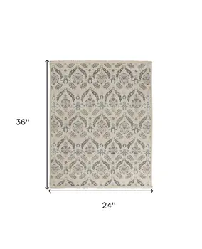 2' X 3' Gray and Ivory Wool Floral Hand Knotted Area Rug
