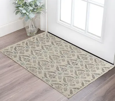 2' X 3' Gray and Ivory Wool Floral Hand Knotted Area Rug