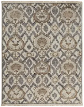 5' X 8' Ivory Gray And Taupe Wool Floral Hand Knotted Stain Resistant Area Rug
