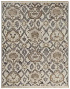 12' X 15' Ivory Gray And Taupe Wool Floral Hand Knotted Stain Resistant Area Rug