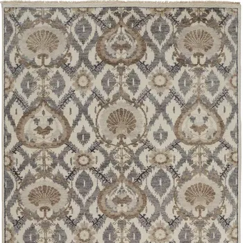 12' X 15' Ivory Gray And Taupe Wool Floral Hand Knotted Stain Resistant Area Rug