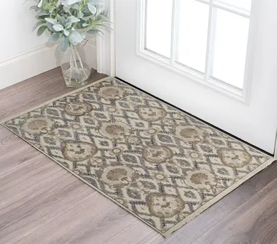 2' X 3' Gray and Ivory Wool Floral Hand Knotted Area Rug