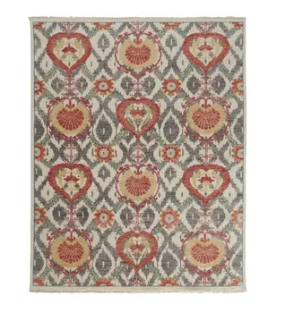 4' X 6' Orange and Ivory Wool Floral Hand Knotted Area Rug